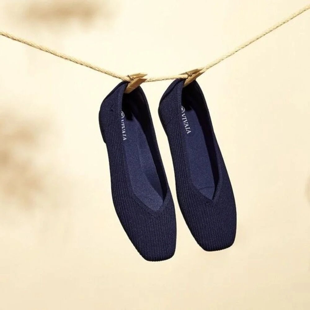 VIVAIA Navy Square Toe Knit Flats Comfortable Lightweight NEW EU/42W US/10.5W‎